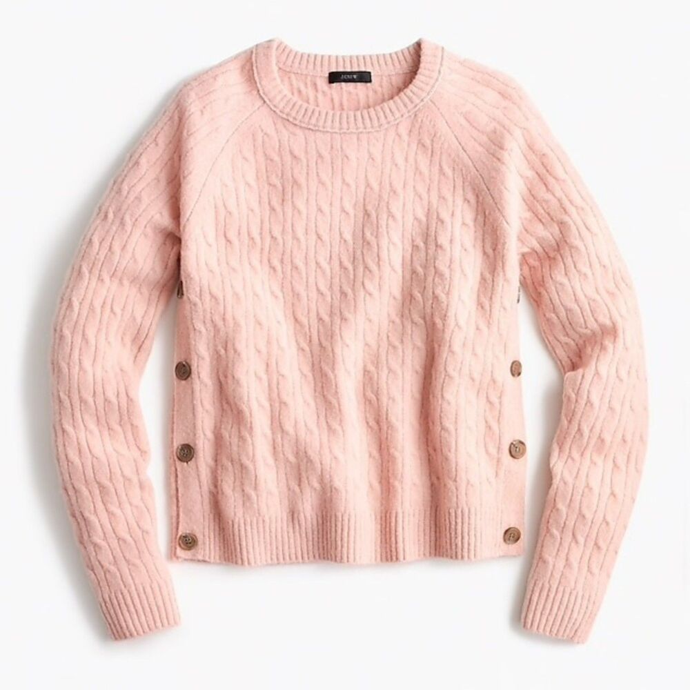 J.Crew Cable Knit Side Button Sweater Blush Pink / Soft Rose Size S - Picture 2 of 8